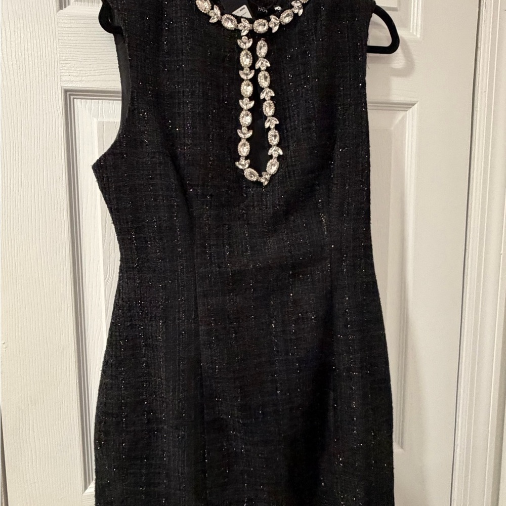 Elegant Black Sleeveless Dress with Jewel Accents